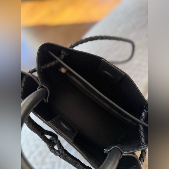 Quince Black Italian Leather Handwoven Mini Satchel Like New - Picture 5 of 7